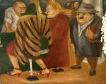 Bar scene women in fur coats painting by Betty Sutherland aka Boschka Layton